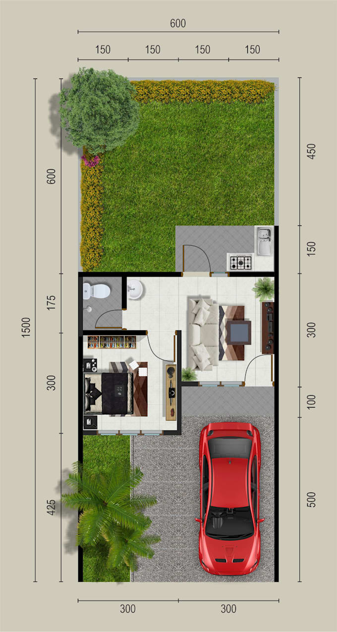 draw architecture 2d color for house floor plan an other