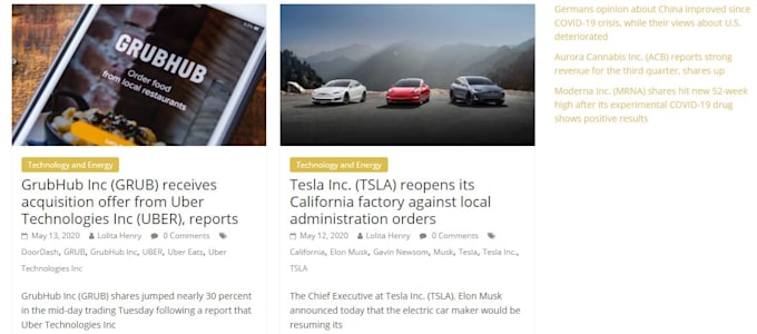 Write news articles on companies listed in us stock market by