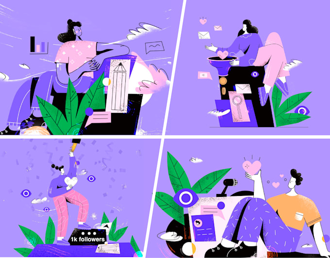 create trendy vector illustrations for web and app, in modern and unique style