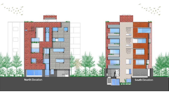 do 2d floor plan rendering, photoshop render, elevation 01