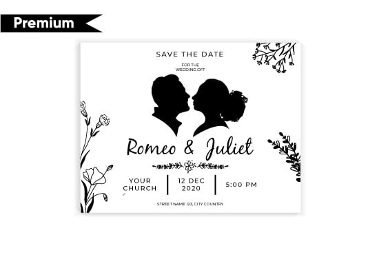 draw couple silhouette to element in wedding invitation