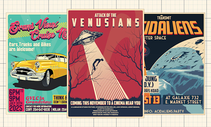 design a retro vintage poster or flyer, handmade, no ai