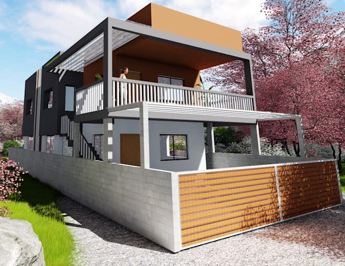 design house exterior and 3d render