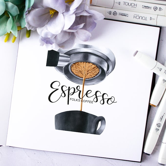 create cool illustration for a coffee cafe, shop