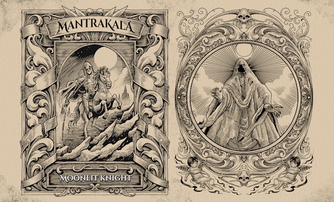 draw dark art illustration with vintage engraving style