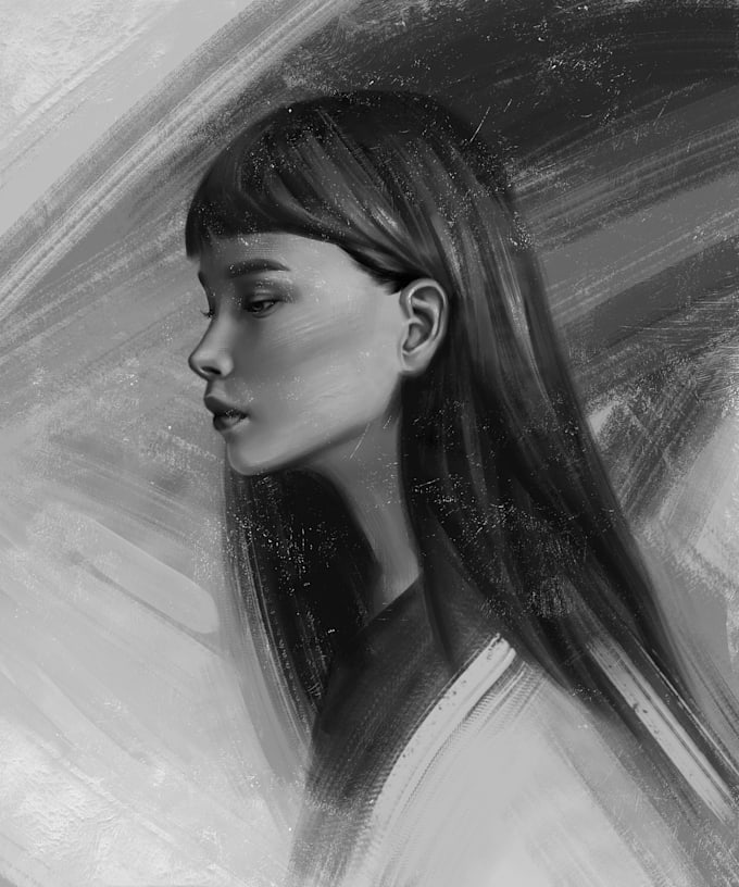Paint black and white realistic digital portrait by Anna_klimova Fiverr