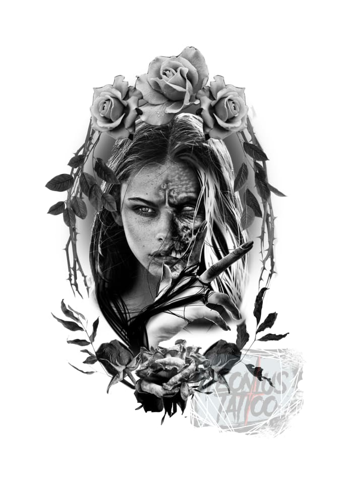 Create your black and white, realistic, horror tattoo design by Teonius ...