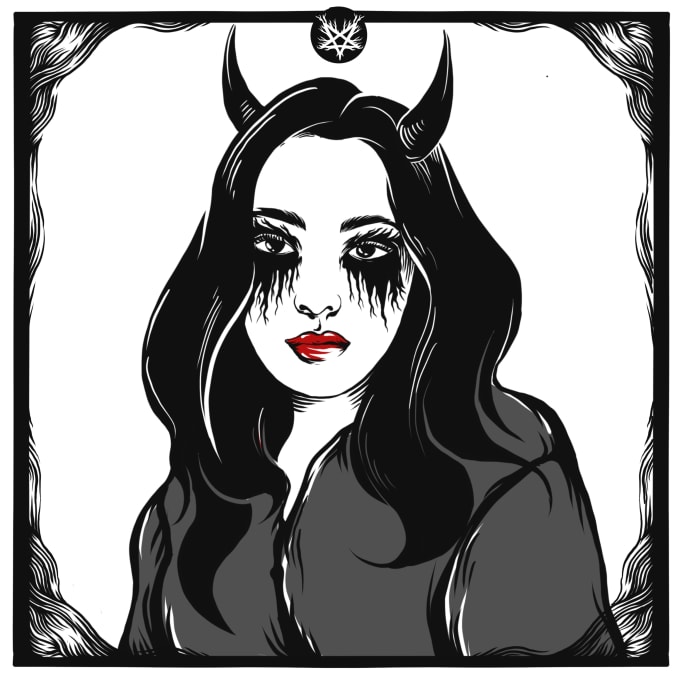 Make your face a cute black metal satanistic ilustration by Kasatmata