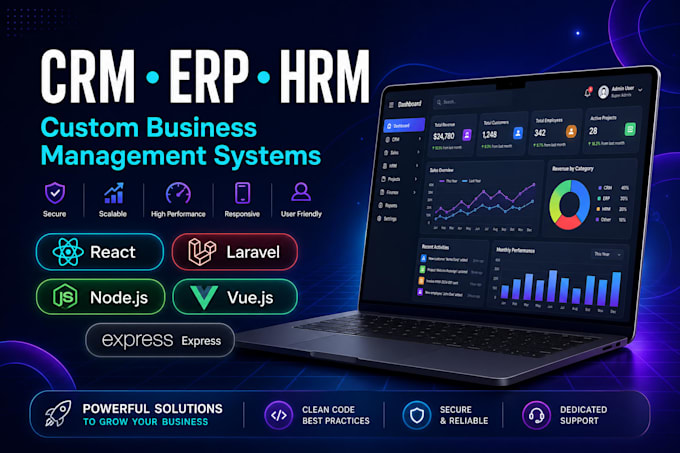 develop a custom CRM, erp, hrm, pos or business management system