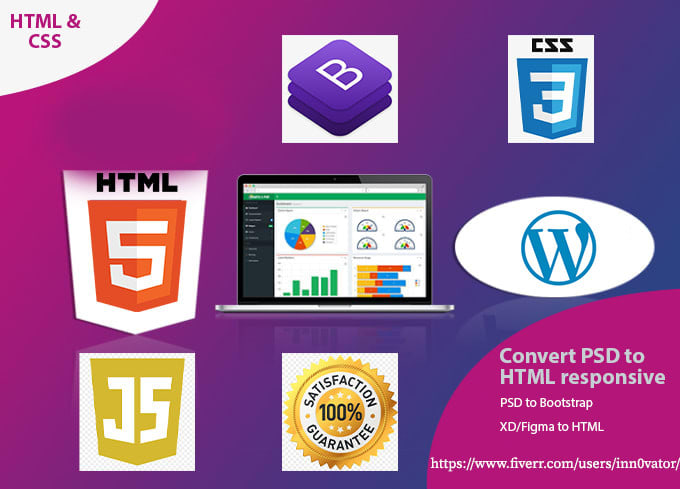 Develop responsive websites using html css bootstrap react vue js and ...