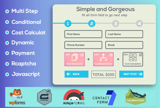 create multi step gravity, ninja, wpforms for wordpress