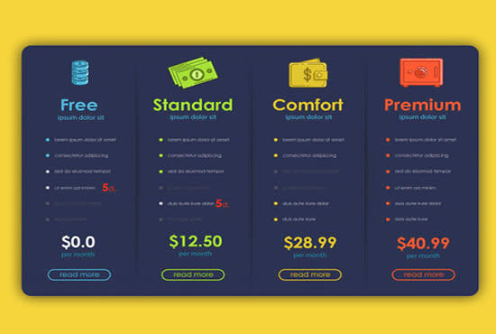 design a modern and eye catching PSD pricing tables