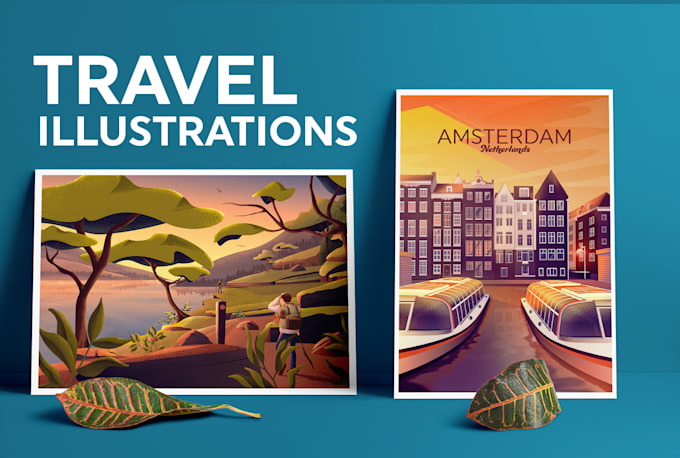 create city and nature landscape illustrations