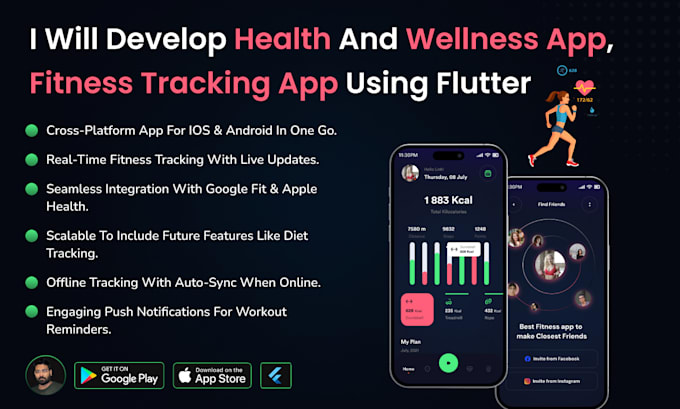 develop health and fitness app, wellness app using flutter