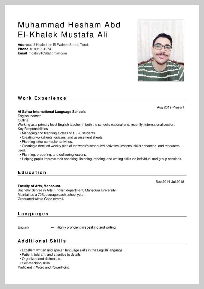 Write A Professional Cv For You In Arabic Or English By Muhammadhesh792 Fiverr