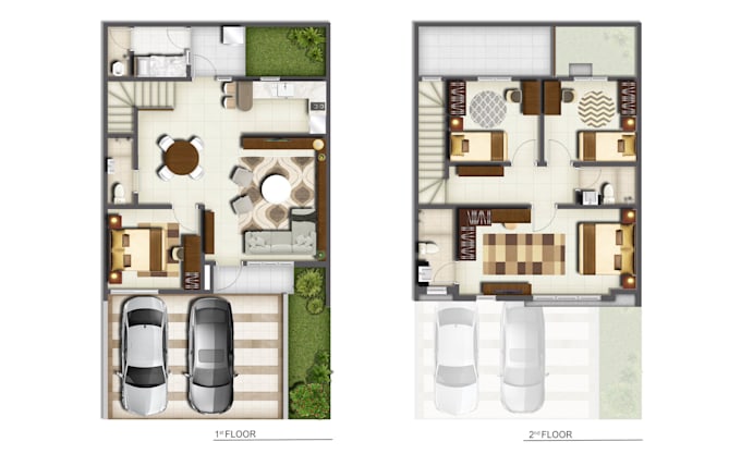 render 2d architectural floor plan visualization in photoshop