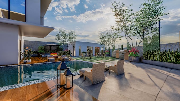 garden design, landscape, backyard, pool area, home, house