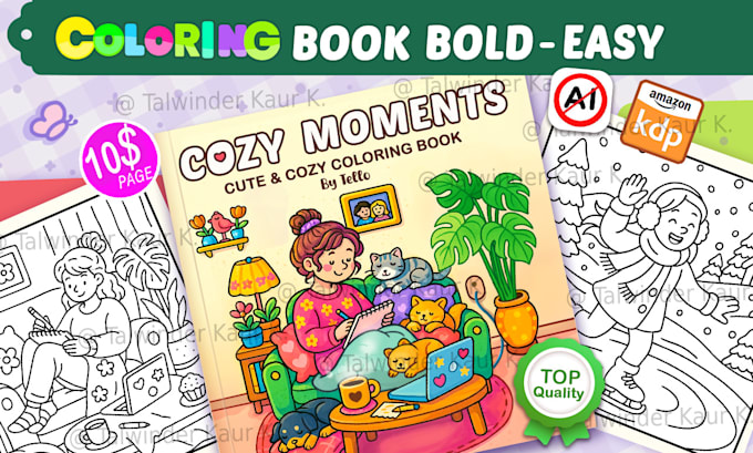 draw cute line art illustration for bold easy coloring book