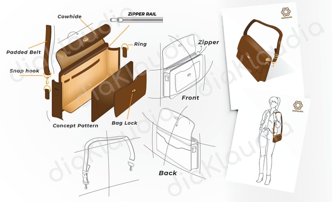 create an original bag concept detail sketch 3d