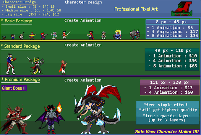 create a professional pixel art sprite sheet