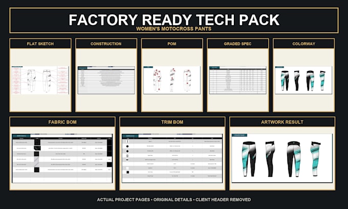 create a factory ready clothing tech pack for manufacturing
