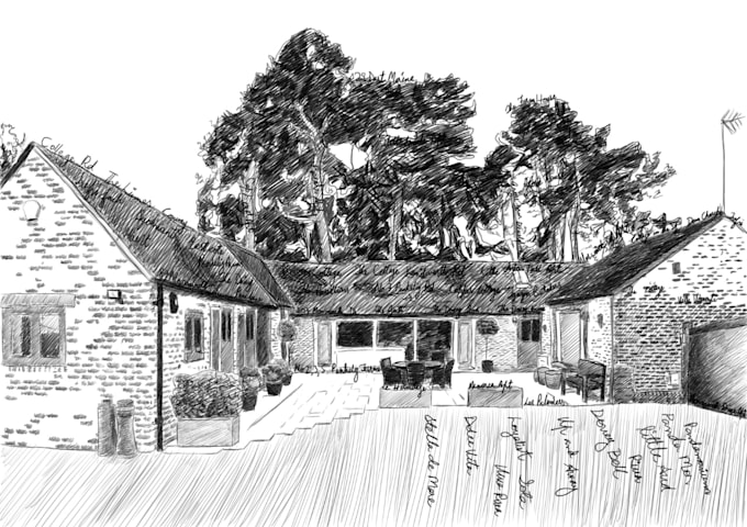 do black and white line art and digital illustrations