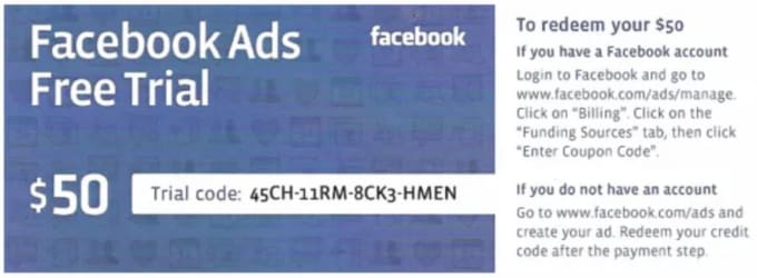 Valid codes. Facebook coupon program.