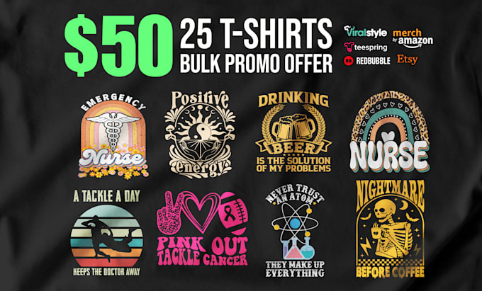design typography bulk t shirt for etsy amazon printful