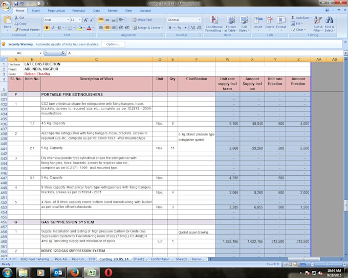 Do cost estimation of fire fighting system projects on turnkey basis by