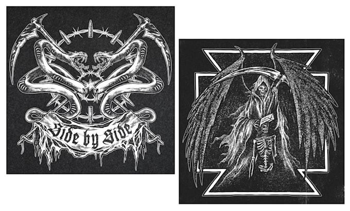 draw dark art, gothic, horror pointillism for extreme band