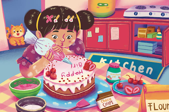 illustrate cute children book illustrations no ai