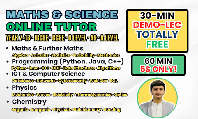 tutor maths physics chemistry programming year 7 to 13 igcse gcse o level alevel