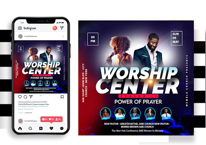 create a digital facebook, social media flyer, church flyers
