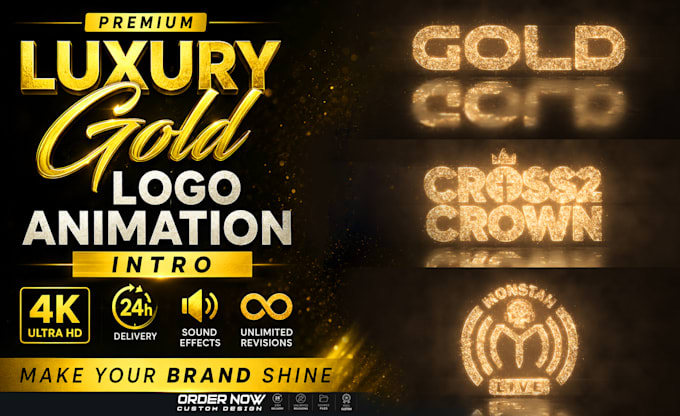 do luxury gold logo animation intro 24h delivery 4k