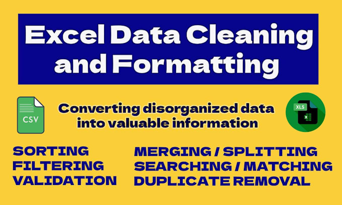 do ms excel data cleaning, formatting, merging, splitting, deduplicate