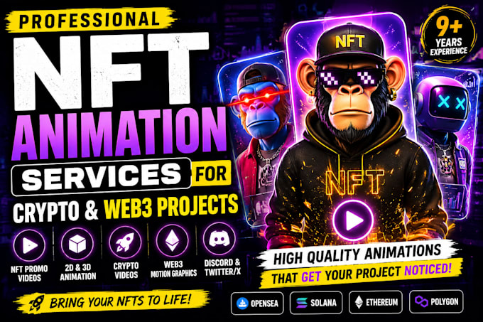 do 2d and 3d nft animation for crypto marketing and social media