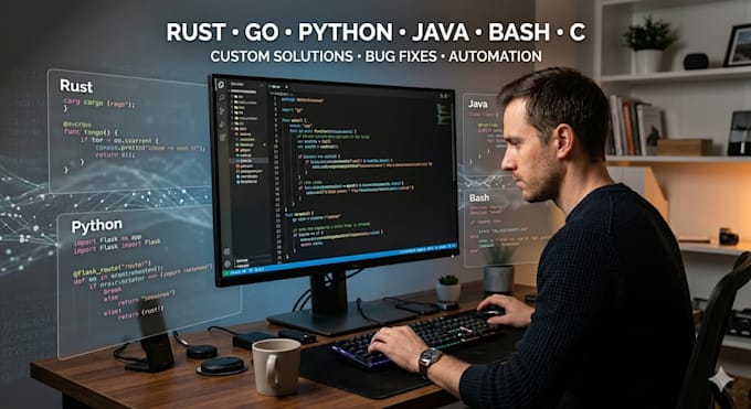 write rust, go, python, java, bash, or any type of c code