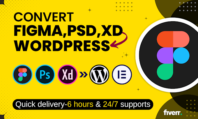 convert figma to wordpress, psd to wordpress, xd, ai to wordpress by elementor