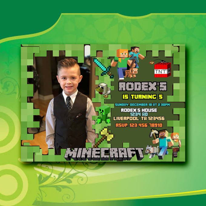 concevoir une invitation à une fête d'anniversaire surprise Minecraft