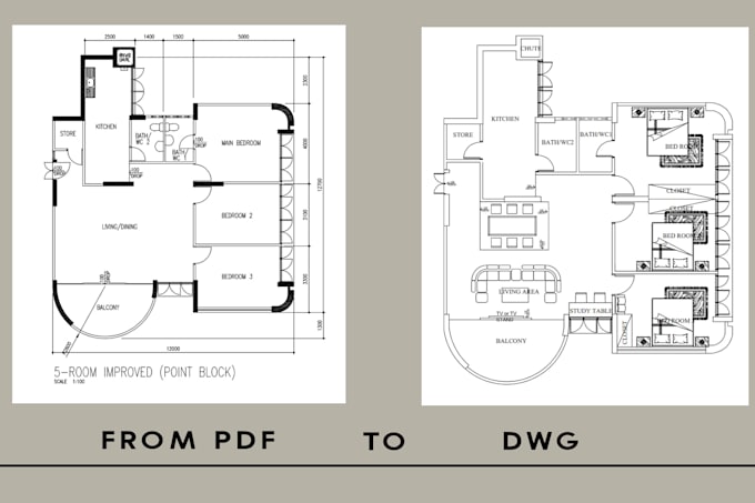 Draw architectural floor plans from jpg, pdf into autocad by Rabia ...