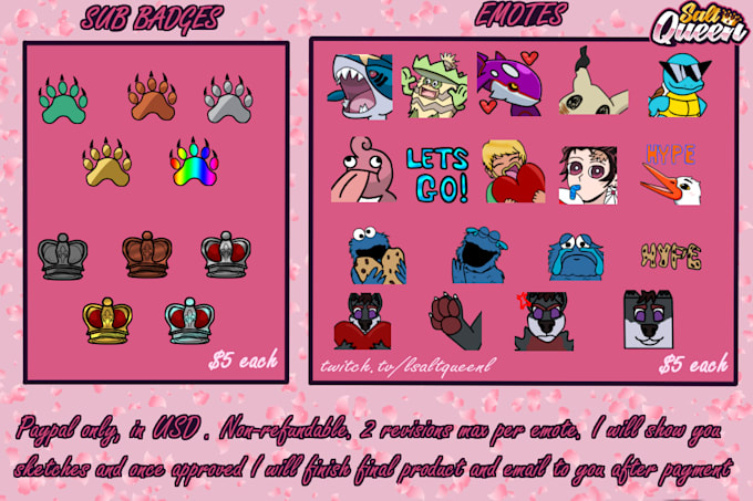 Make custom emotes sub badges etc by Lsaltqueenl | Fiverr