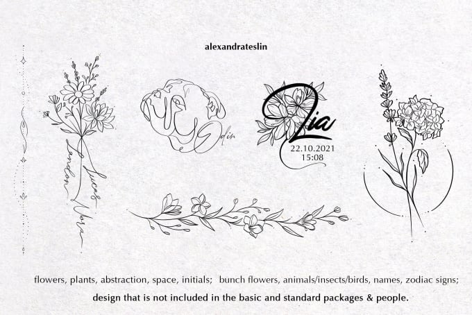 do your minimalistic tattoo design, flower tattoo