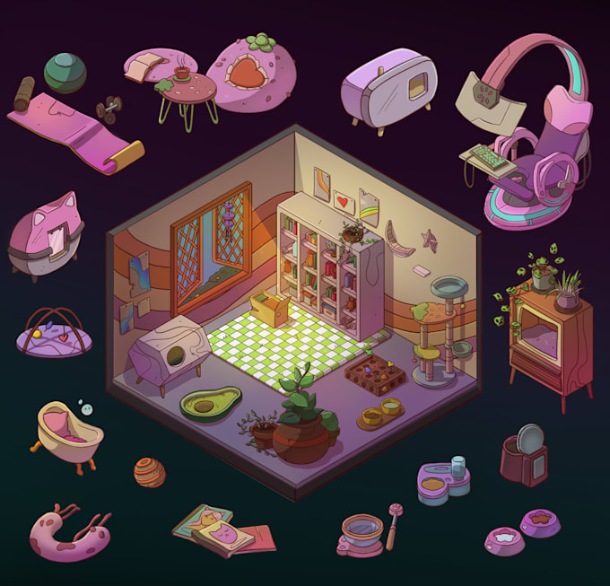 create isometric room, building, location, map or background