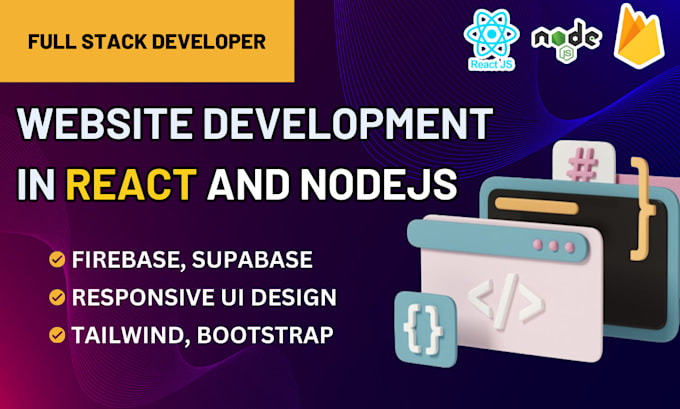 Be your full stack web developer in react js nodejs firebase, supabase ...