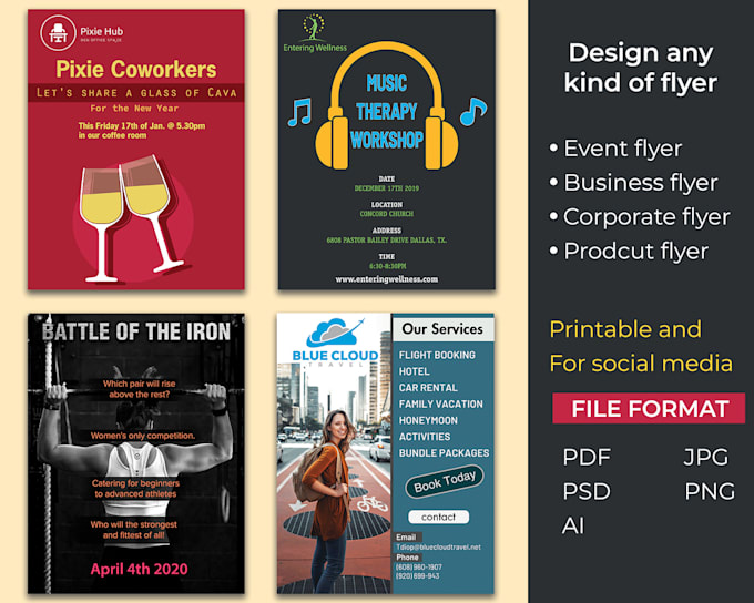 design a professional event and promotional flyer for businesses or social media