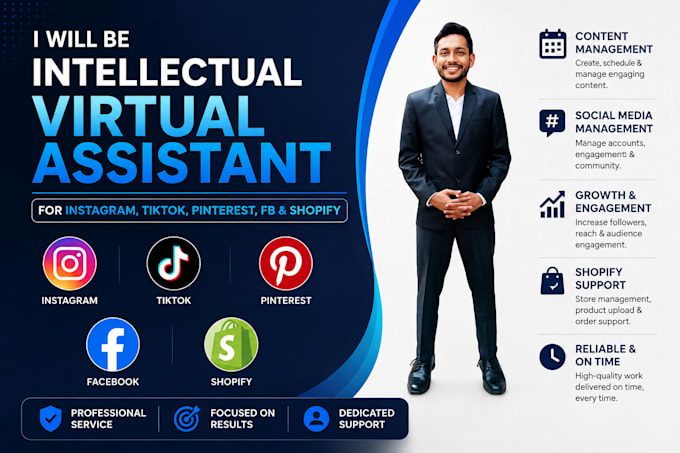 be intellectual virtual assistant for instagram, tiktok, pinterest, fb, shopify