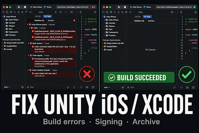 fix unity ios xcode build errors and publish to the app store