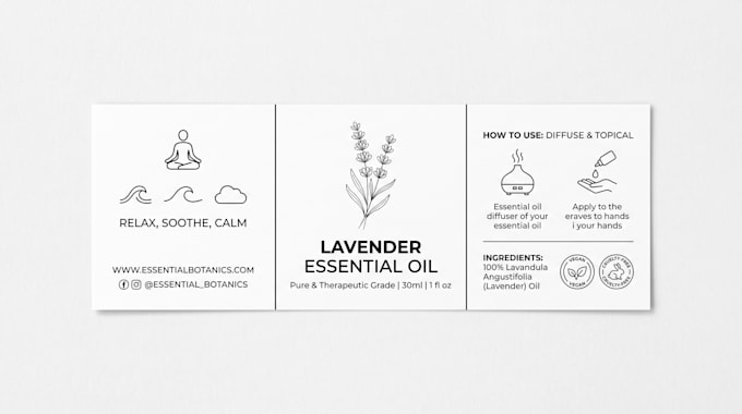 modern essential oil, dropper, and perfume bottle labels