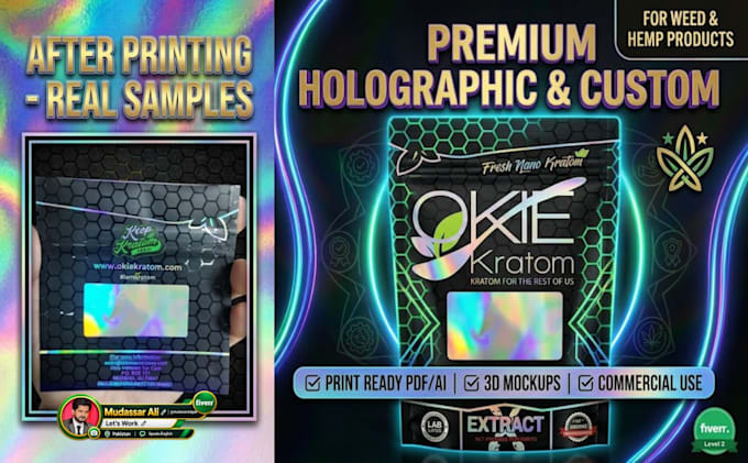 create holographic custom weed, hemp, mylar bag and labels
