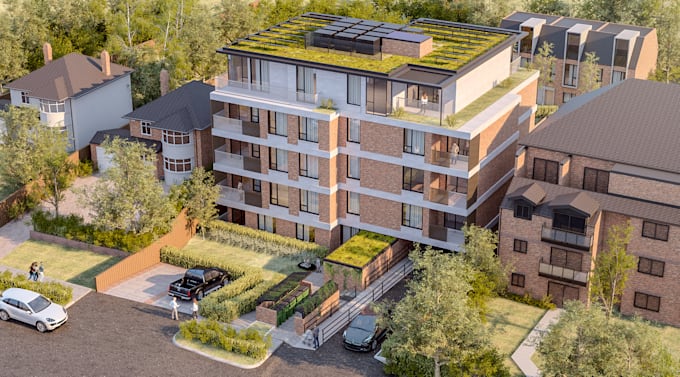 create 3d perspective of commercial buildings